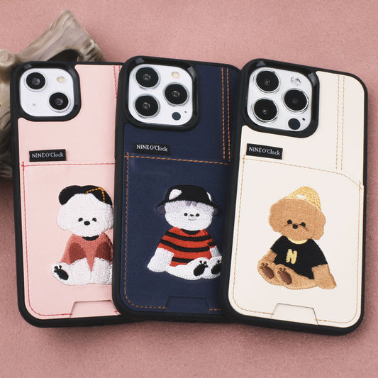 NINE O'CLOCK Card Case - Mini Animal Friends Couple Card Bumper Embroidery